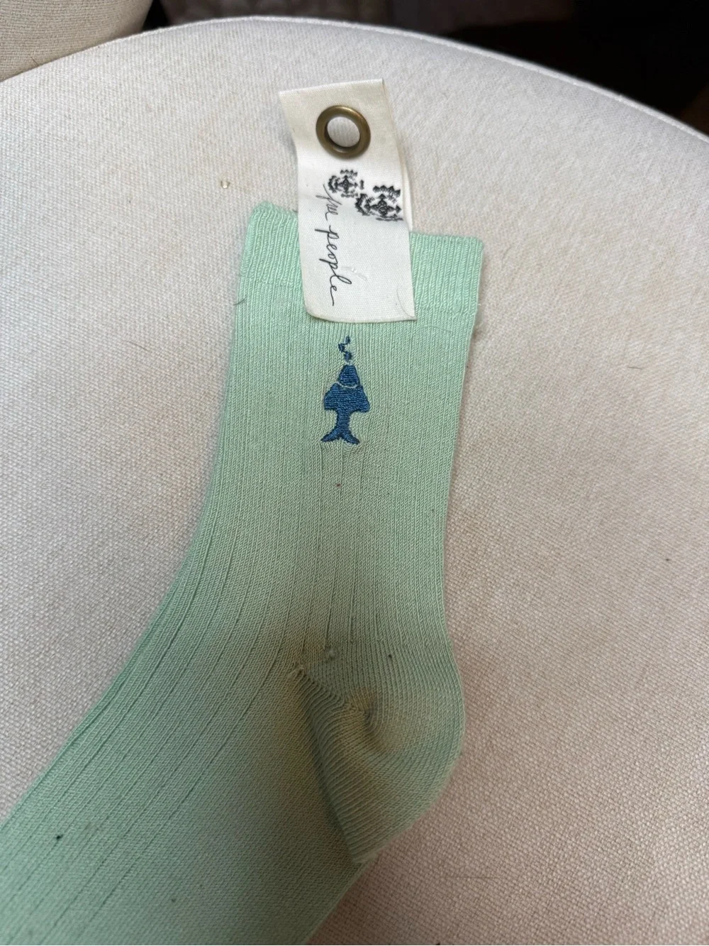 Free People Embroidered Fish Light Green Crew Socks NWT